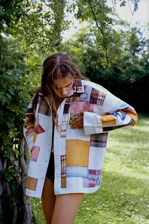 Kimchi Blue Jackets & Blazers - Kimchi Blue Patchwork Cotton Chore Coat XS Boho Artsy Fall Layer Earthy Grunge